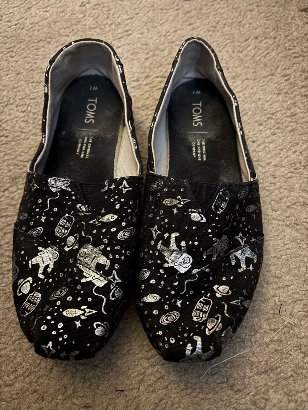 TOMS Black Space Print Alpargata Slip-Ons